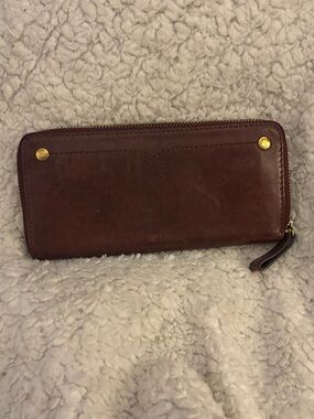 FRYE- Leather Zip-Around Wallet with Gold Hardware